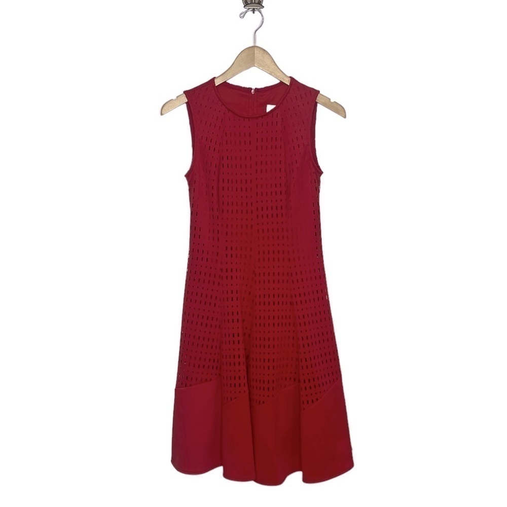 Joseph Ribkoff Women's Size 4 Red Sleeveless Eyelet Fit & Flare Style Midi Dress